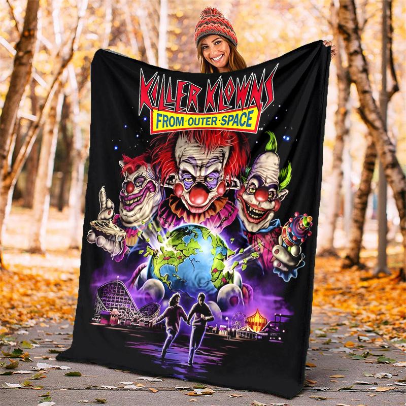 Horror Clown Circus Flannel Blanket Soft Warm All-Season Throw, Design for Camping, Car Travel, Hiking Sofa, Bed, Office Perfect Gift for Parties