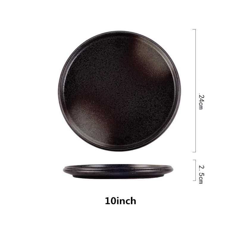 Steak plate plate Household creative black sushi Commercial Japanese food Dim sum flat plate breakfast dishes and plates sets