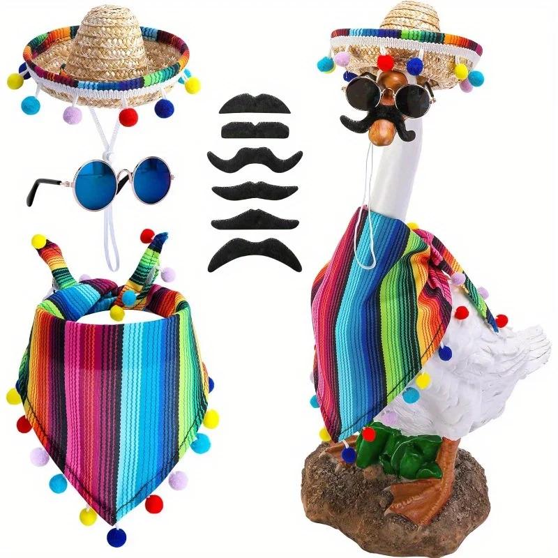 

4-piece Mexican Porch Goose Costume, 23-inch / 17-inch Lawn Goose Statue Costume, Mexican Carnival Party Patio Decor разноцветный
