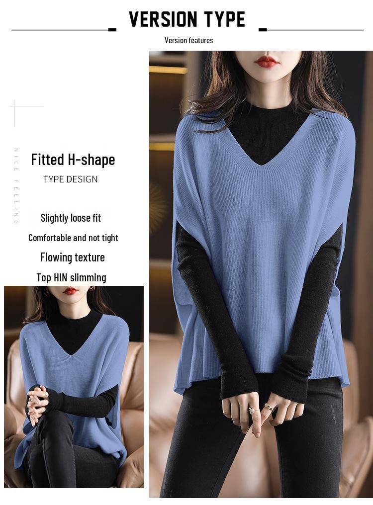 Autumn/Winter 2026 Red V-Neck Batwing Sleeve Sweater