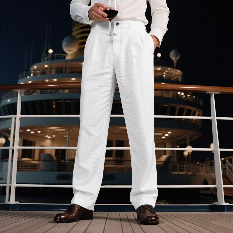 Pánské módní jednobarevné lněné pánské goulashové ležérní volné business kalhoty