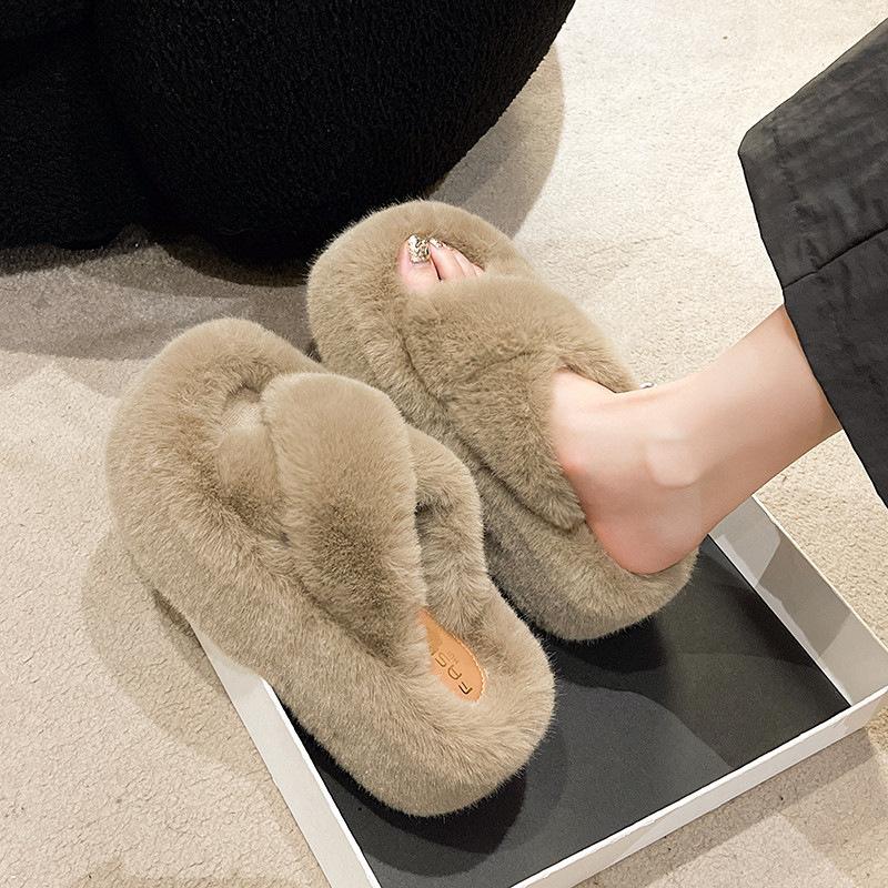 Mao Mao slippers women's fashion 7cm thick bottom large size home one word cross cotton mop large size 34-42 yards