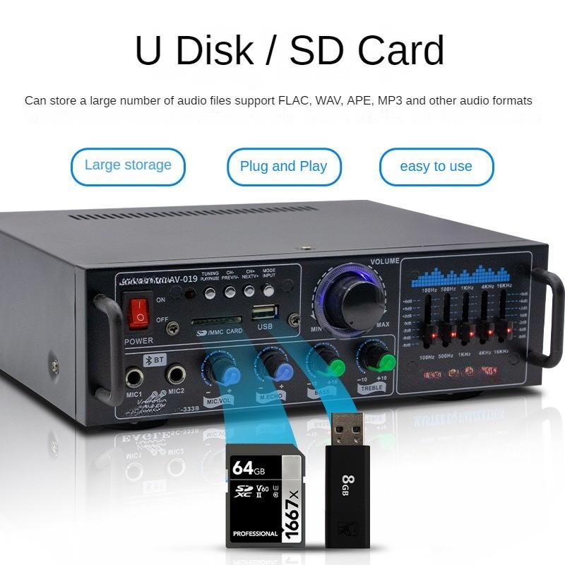 5.3*19.6*7.5cm High Power Bluetooth Stereo Amplifier Household Theater Karaoke Audio Amplifier Public Broadcasting System