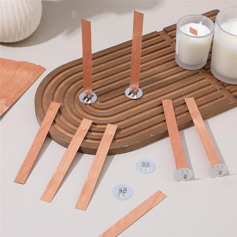 HHO-Thickened Wood Candle Wicks With Metal Base Naturally Wood Wicks For DIY Candles Making Easy To Burn