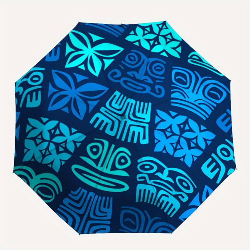 

1pc Polynesian Pattern Automatic Folding Umbrella - 8-Rib Iron Frame, Windproof, Portable Sunshade with Plastic Handle for Travel & Outdoor