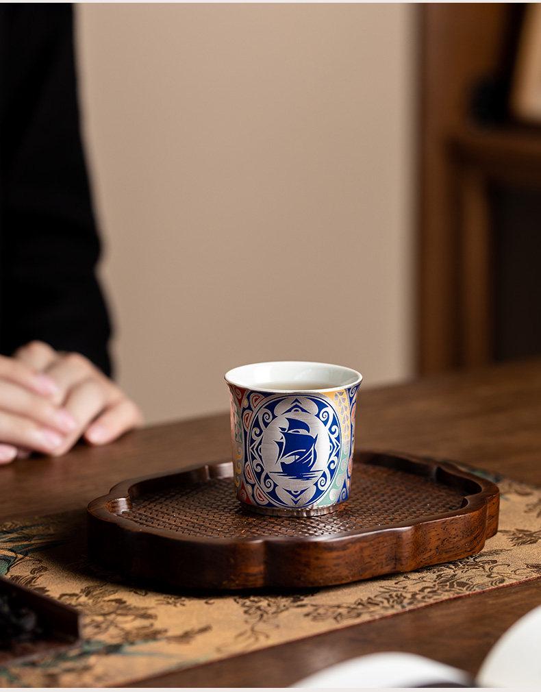 Silver-Plated Dunhuang Tea Cup Set: Elegant Gift for Elders, Leaders, Birthdays, Longevity Celebrations, and Housewarmings