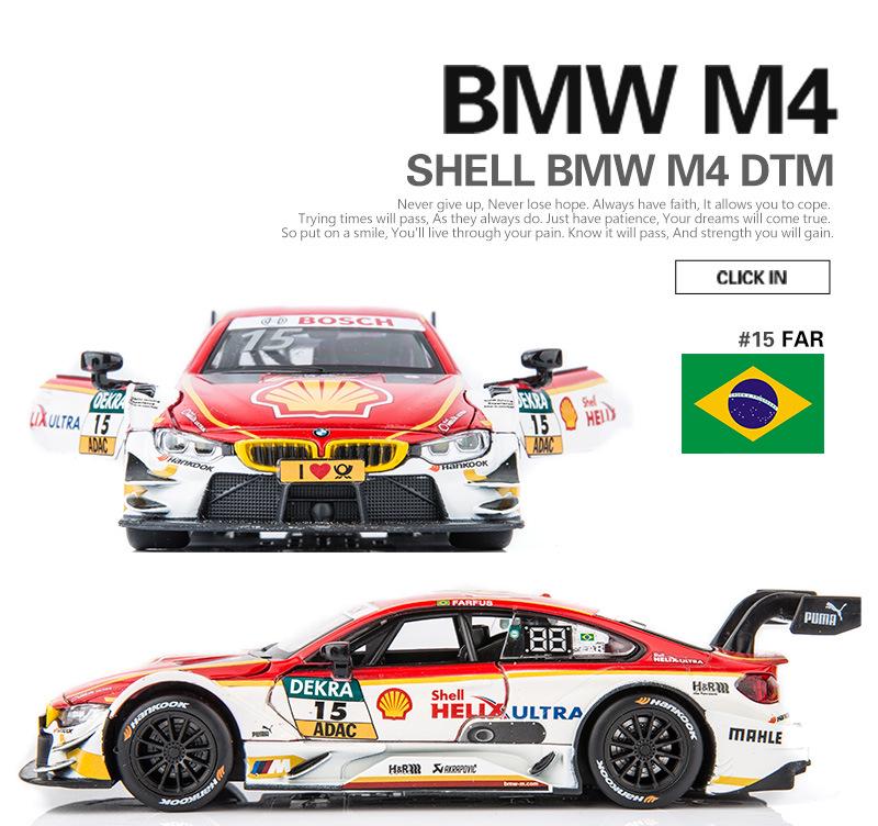 1/32 BMW M4 DTM Racing Car Model Toy Alloy Diecast with Sound Light Pull Back Model Car Collection Toys for Boys Holiday Gifts