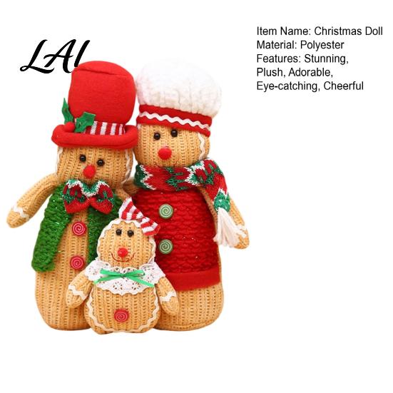 Knitted Fabric Holiday Decor Christmas Plush Gingerbread Man Figures with Hat Scarf Cute Stuffed Family Soft Textured Figurines of 3 Ornament