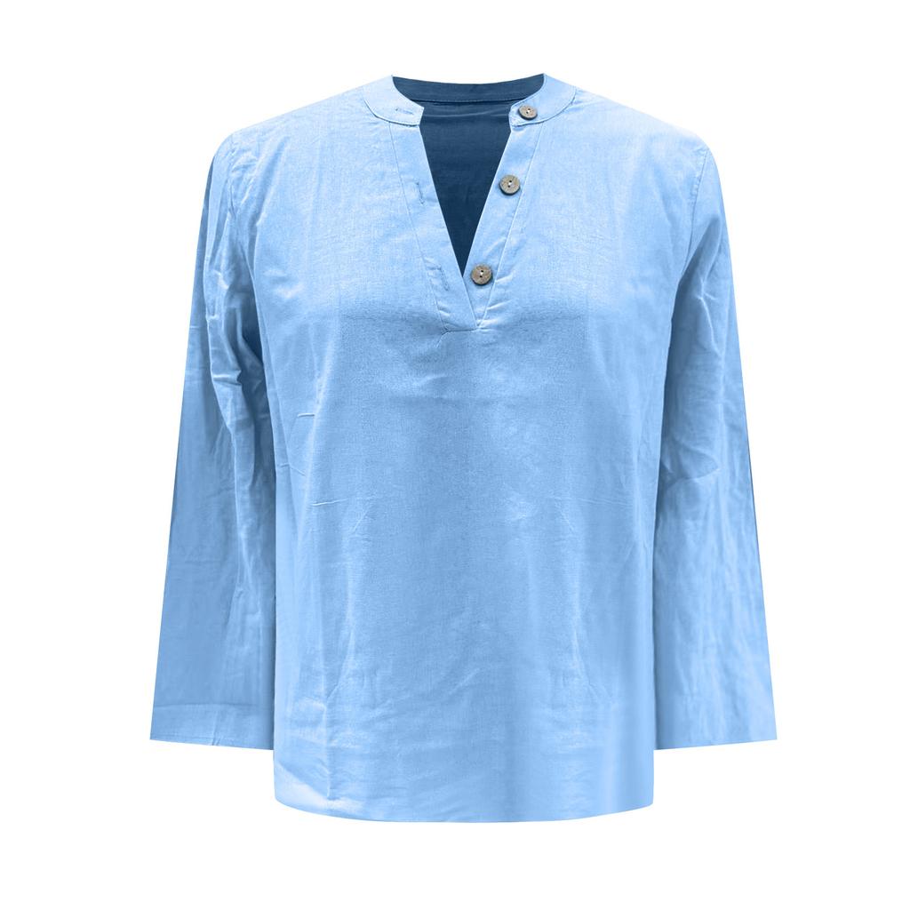 Damenmode Einfarbig Leinen Langarm Freizeitbluse
