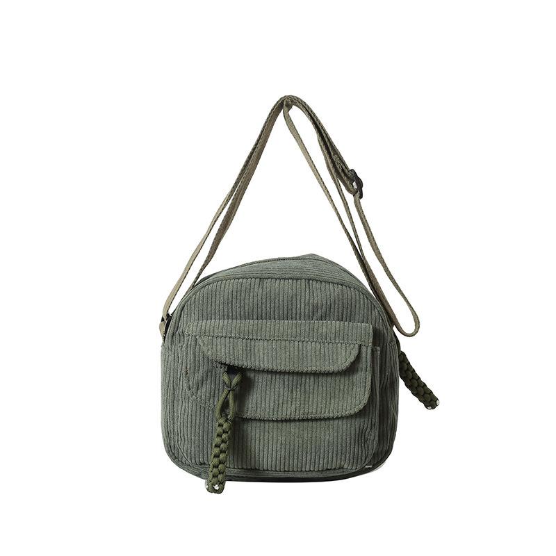 Corduroy Simple Solid Color Strip Velvet Bag Women'S Bag Winter Round Striped Shoulder Underarm Bag