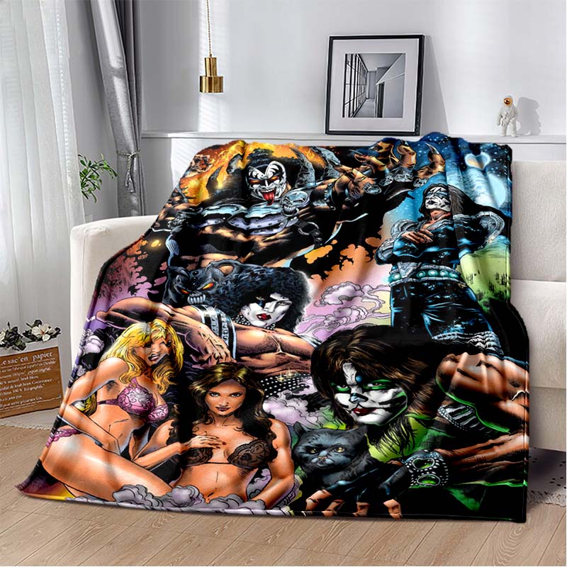 KISS Band Pattern Throw Blanket Light Weight Blanket for Living Room Bedroom Kidsroom Warm Blanket Christmas Gift