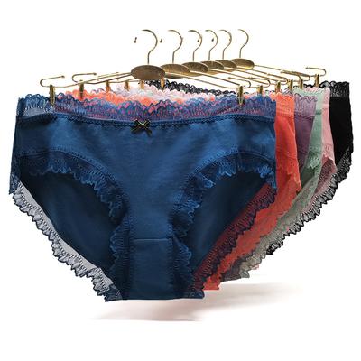 Plus Size Woman Underwear Sexy Lace Briefs Ladies Cotton Panties Solid Color Lingerie 6 Pcs