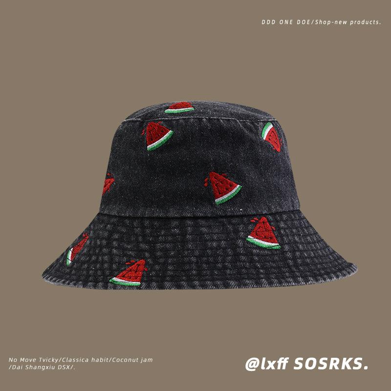 Hat women's new arrivalembroider denim bucket hat wide brim sunshade easiest for match outdoor trendy wind basin hat