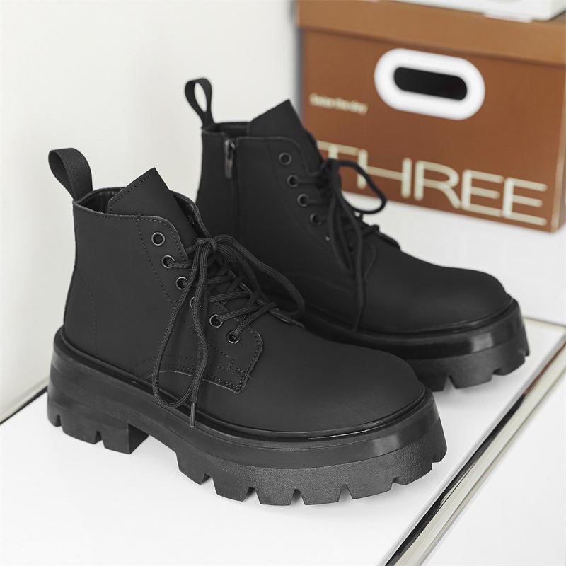 men's casual punk rock dress platform boots lace-up genuine leather shoes cowboy chunky boot cool autumn winter ankle botas male