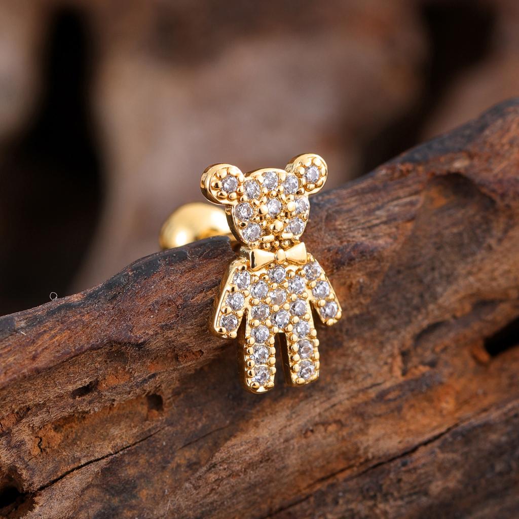 10Pcs/Set 20G Gold Cartilage Earring CZ Tragus Earring Bear Spider Design Helix Stud Rings Conch Ear 316L Steel Piercing Jewelry