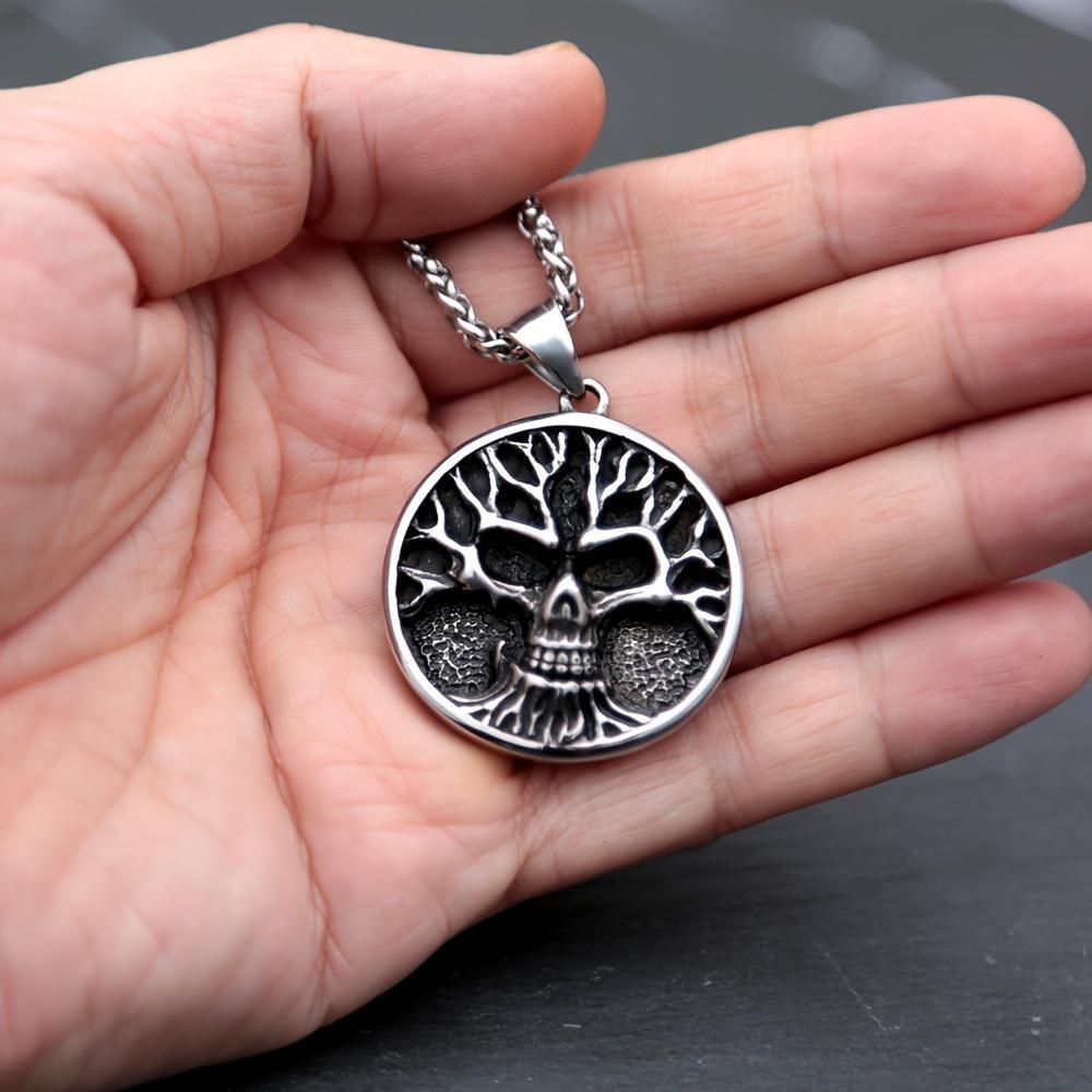 Vintage Viking Baum des Lebens Schädel Anhänger Halskette Herren Punk Gothic Schädel Halskette Mode Party Schmuck Geschenke