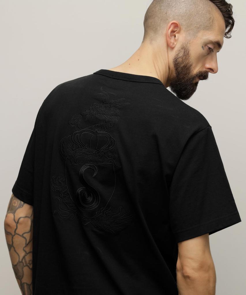 Schott Henley T-Shirt "Crest Dragon Embroidery" / Embroidered Henley T-Shirt "Crest Dragon" / 782-4134005 Men's Small 010 Black