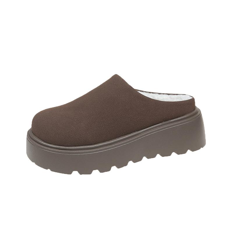 Fashion 2025 New Women's Platform Heel Fashion Casual Shoes Closed Toe Slip On Suede Wear Resistant Chunky Increase Height Slippers