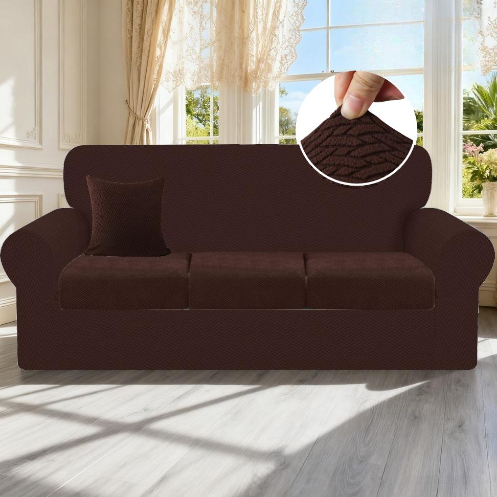 Jacquard Spandex Couch Covers Thicken Stretch Sofa Slipcover with Cushion Cover Elastic Furniture Protector for Dogs Kids Pets 1 Seater 90-140cm кофейный 7440₽