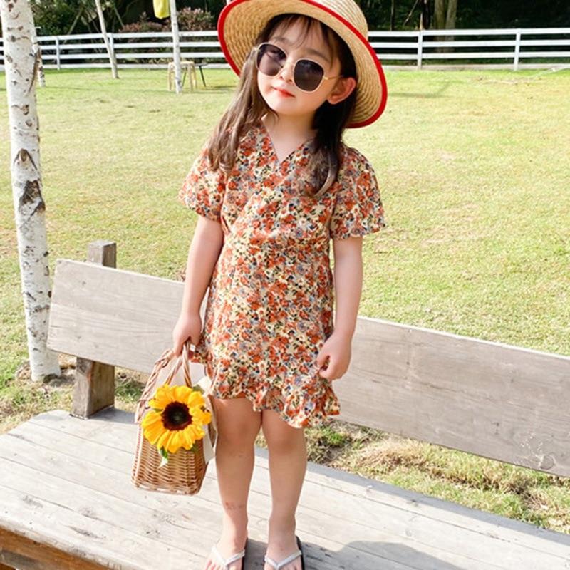 

Летнее пасторальное платье с v-образным вырезом и короткими рукавами для девочек 9