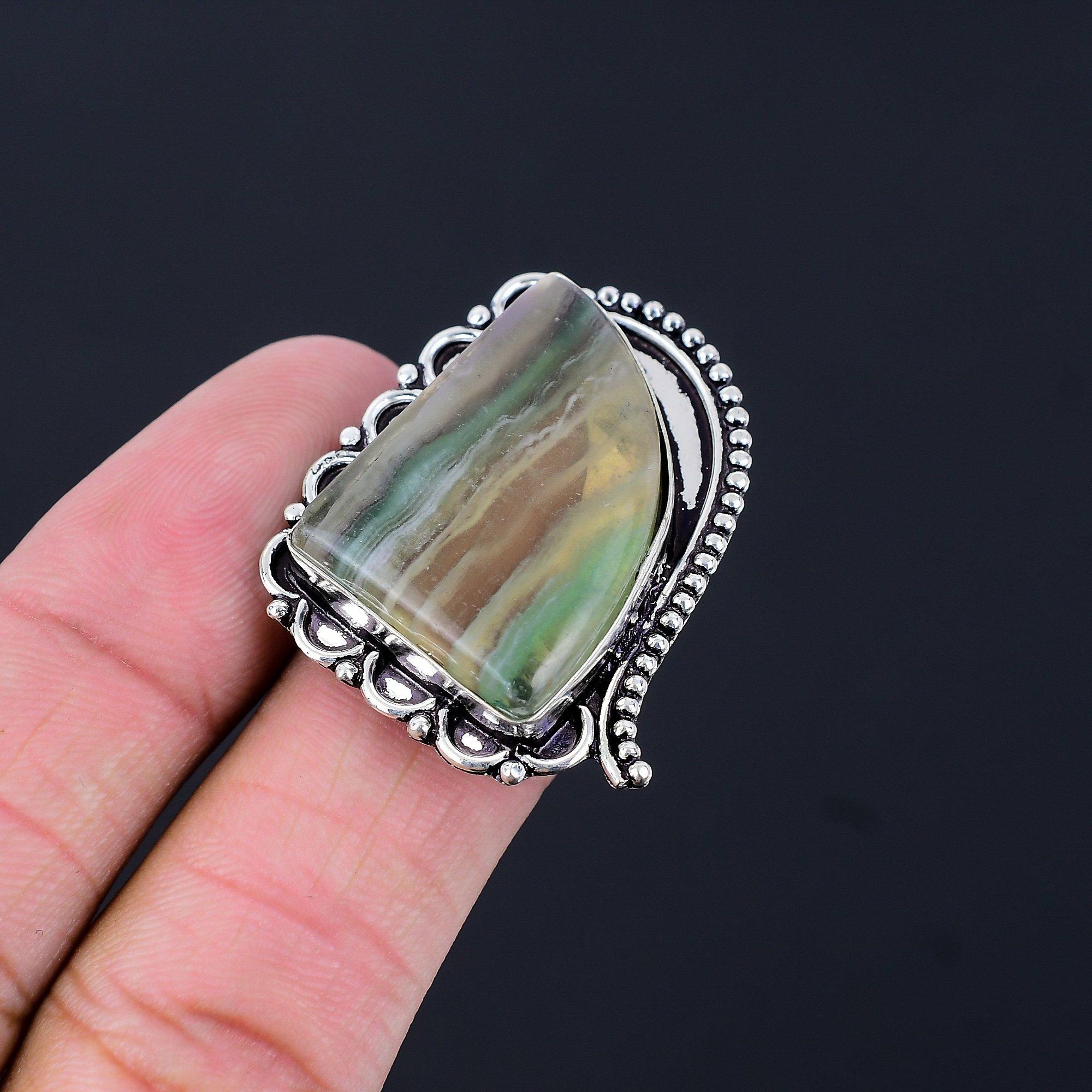 Daughters Day Deal Natural Multi Fluorite 925 Silver Wedding Ring Jewelry US 7.5 7.5