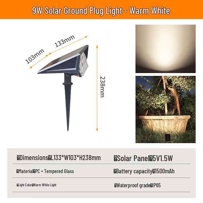 Outdoor Solar LED Landscape Light - 9W Warm White