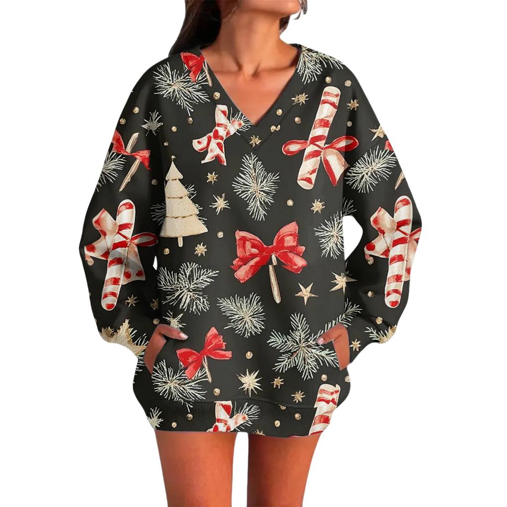 Women's Casual And Fashionable Christmas Print Long-Sleeved Top
