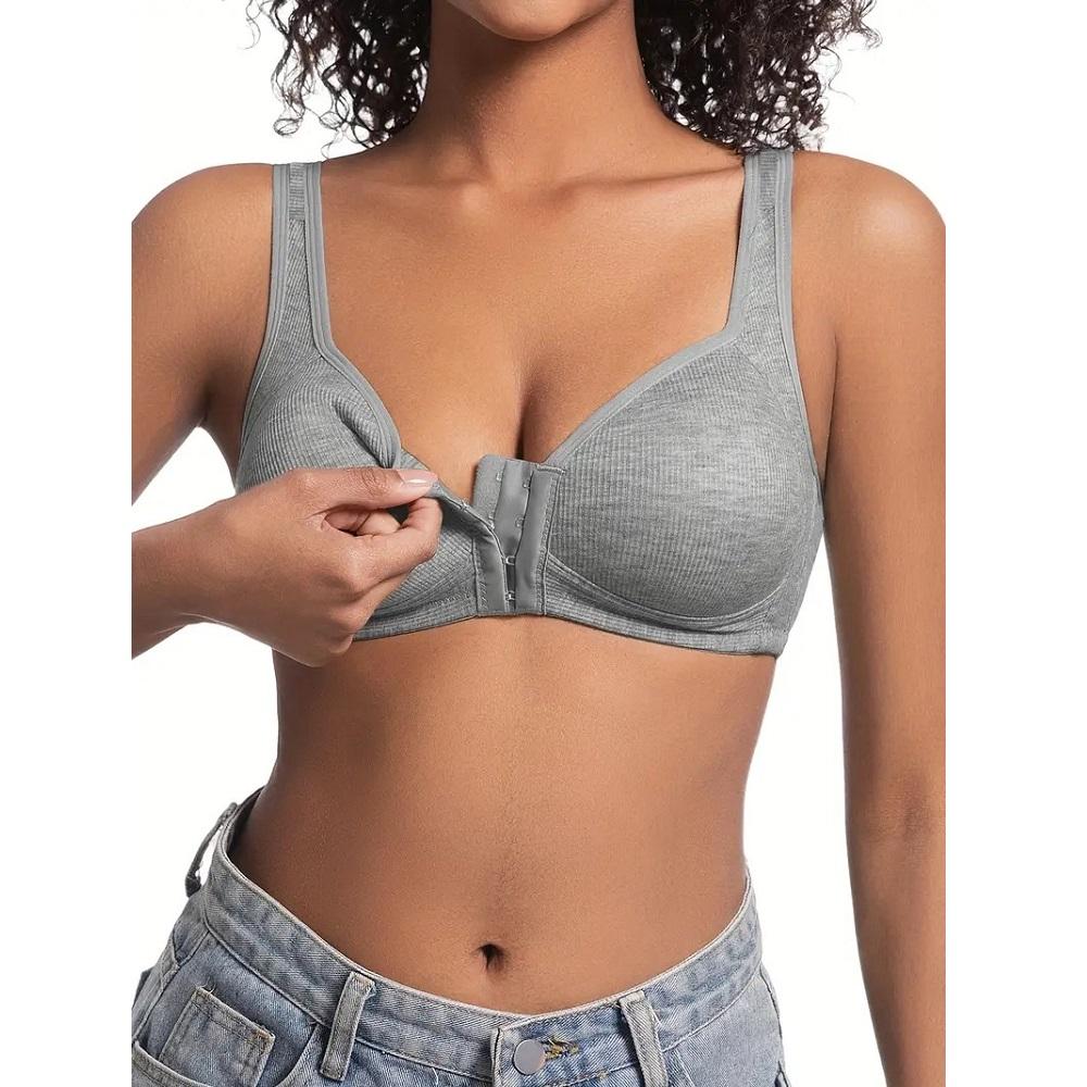

Жіночий бюстгальтер без кісточок із застібкою спереду, однотонний, повний обхват, 3D чашки, більш продуманий для жінок середнього та похилого віку, індивідуальна білизна S темно-сірий