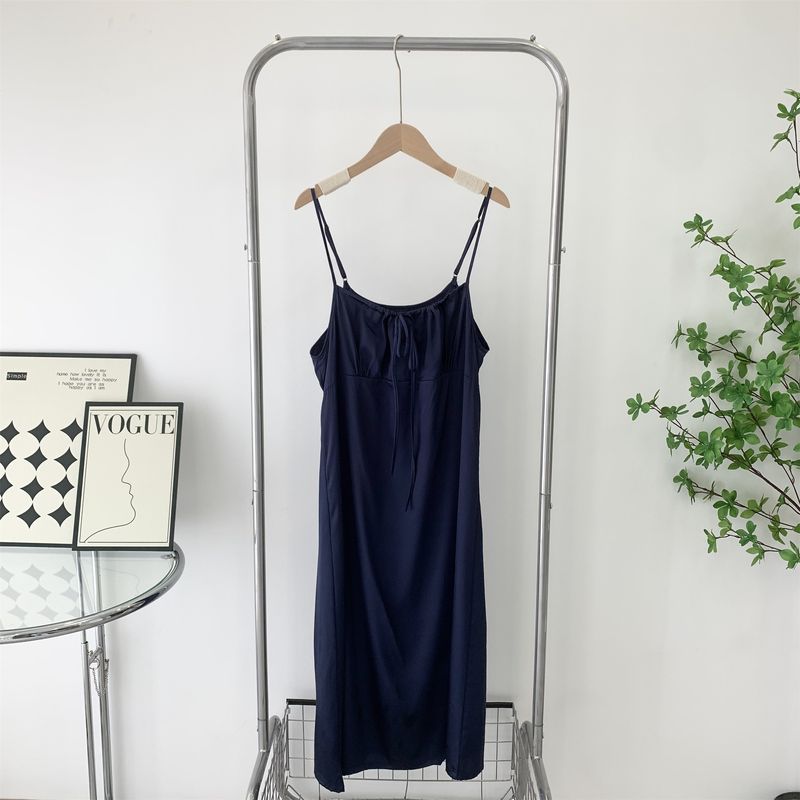 

Silk Slip Nightdress Long Double-Sided Wear Summer New Comfort Lady Sexy Pajamas Pure Desire Style Thin Pajamas Dark blue