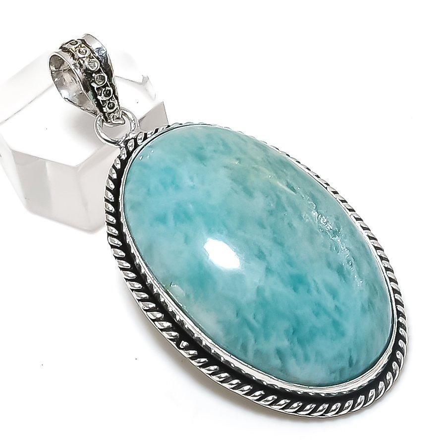 Amazonite Gemstone 925 Sterling Silver Jewelry Pendant 2.25"