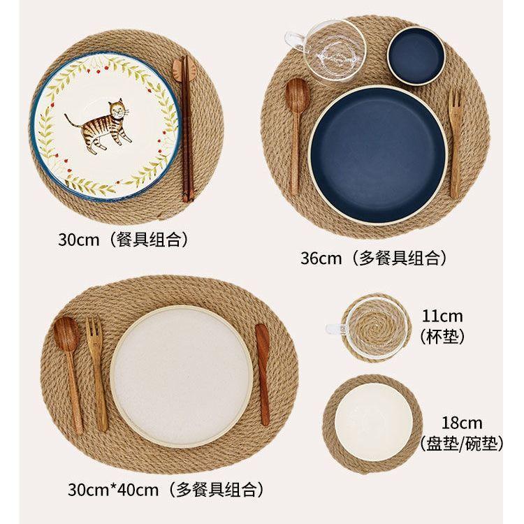 Nordic Ins Linen Woven Placemat Straw Coaster Japanese Cotton and Linen Bowl Mat Pot Mat Dining Table Household Insulation Mat