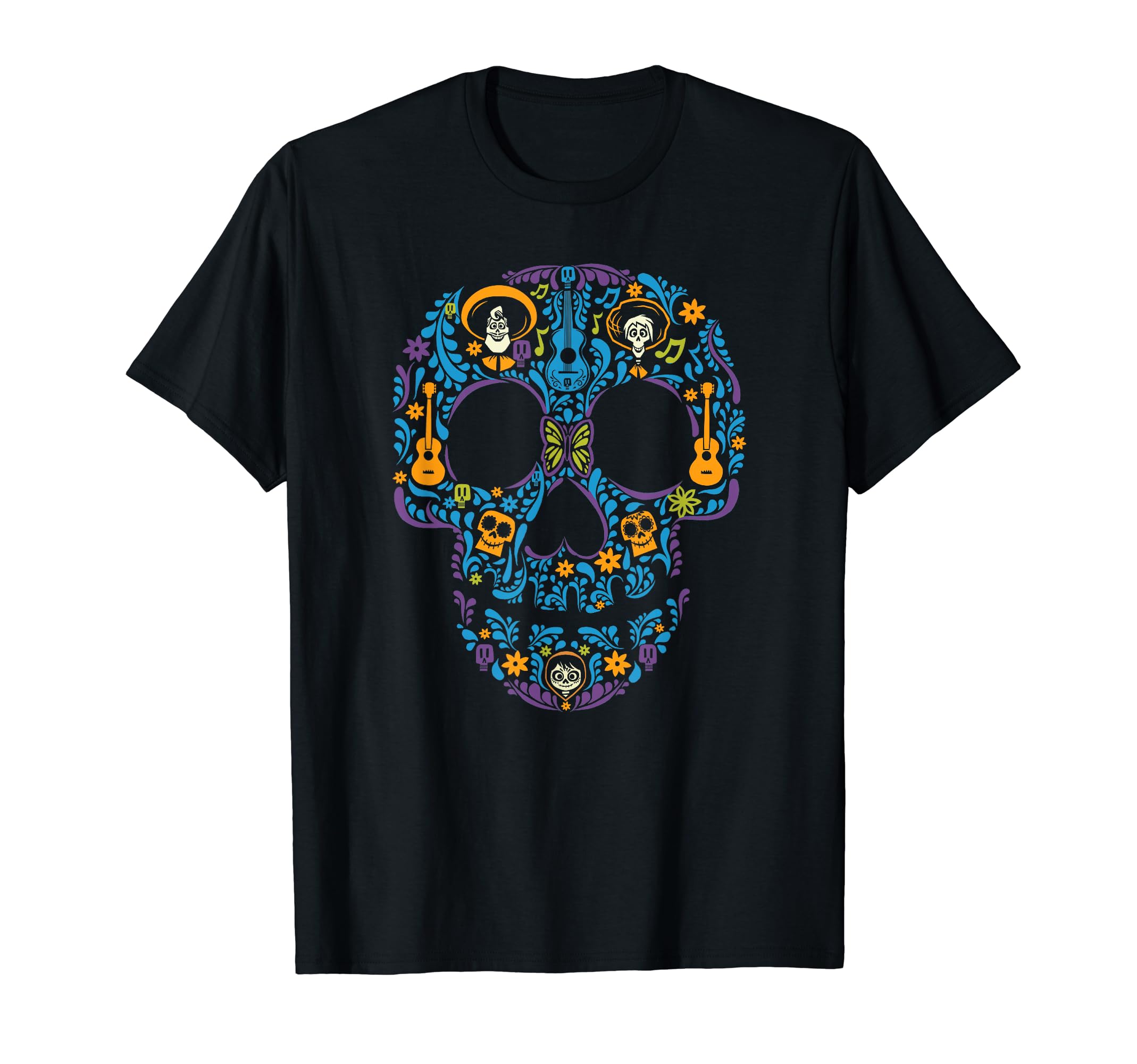 

Disney Pixar Coco Miguel Hector Ernesto Colorful Skull Logo T-Shirt