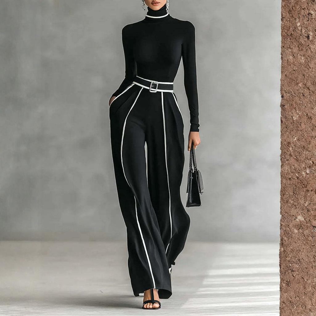 Women's Fashion Long Sleeve Casual Wide Leg Pants Two Piece Set