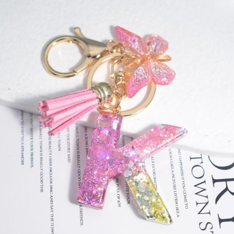 Fashion 26 English A-Z Initial Letter Resin Keychain Cute Butterfly Tassel Keyring Backpack Charm Pendent Accessories Gift