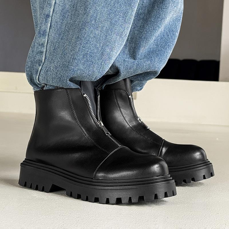 

мужская мода панк-рок ботинки на платформе черные трендовые оригинальные кожаные туфли ковбойские ботильоны дизайнерские челси короткие боты мужские 270 чёрный