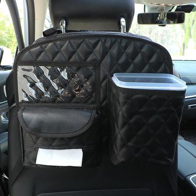 PU Leather Car Seat Storage Hanging Bag Multi Pocket Car Rear Seat Storage Organizer Car Seat Back Holder Tissue Box Storage Bag