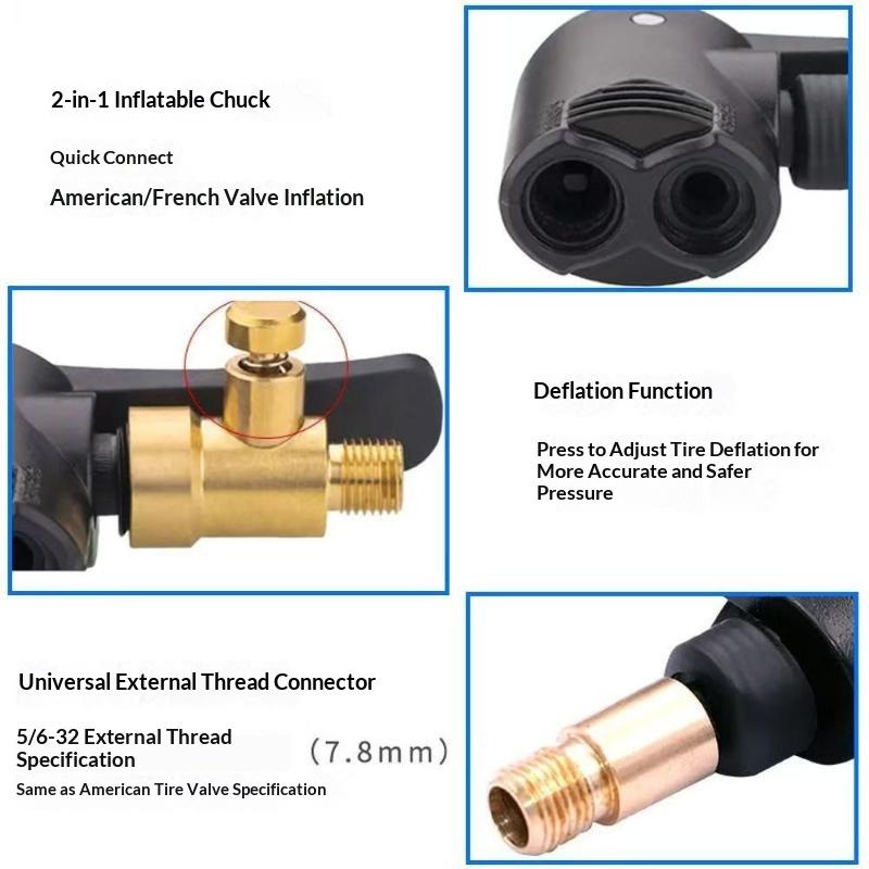 2 In 1 Bicycle Pump Nozzle Adapter Metal Air Chuck Valve Connector For Car Motorcycle Bike Efficient Inflation