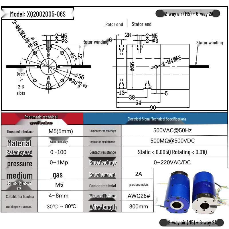 High-Speed 360° Pneumatic-Electric Slip Ring with Multi-Channel Gas-Liquid Integration