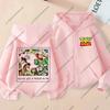 Boys Girls Cartoon Zipper Hooded Jacket Children Outerwear Autumn Grid Print Kids Zip Up Hoodie Front Back Graphic