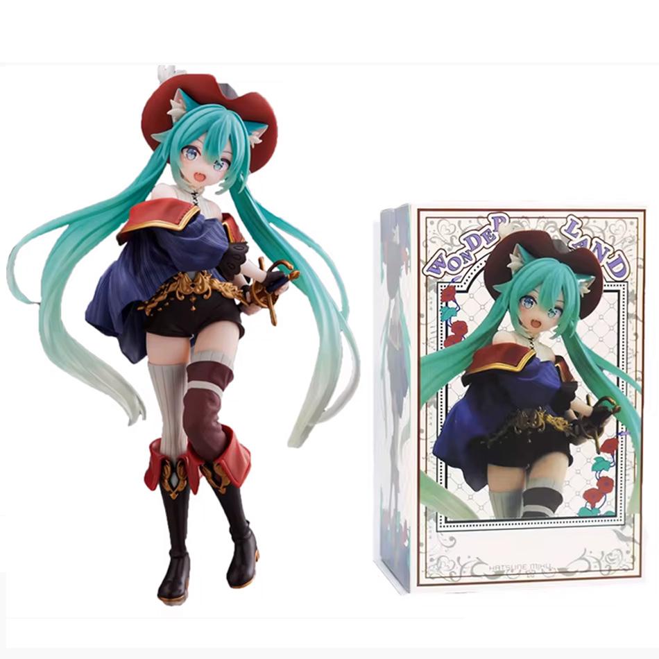 New Hatsune Miku Desktop Action Figure Tale Wonderland Miku Puss in Boots Anime Figurine Kawaii Girl Model Toy Adorable Decor