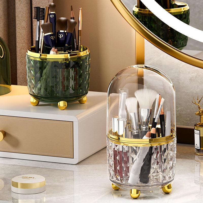 Rotating Dust-Proof Cosmetic Organizer: Makeup Brush Holder, Lipstick & Eyeshadow Rack, Pen Holder