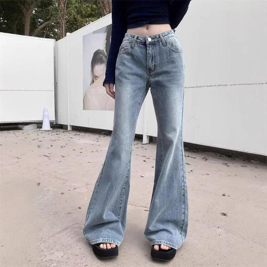 Comfortable Light Blue High Waisted Jeans Women Slim Large Size Slim Micro Flare Straight Pants Long Pants Jeans for Women Long Denim Pants