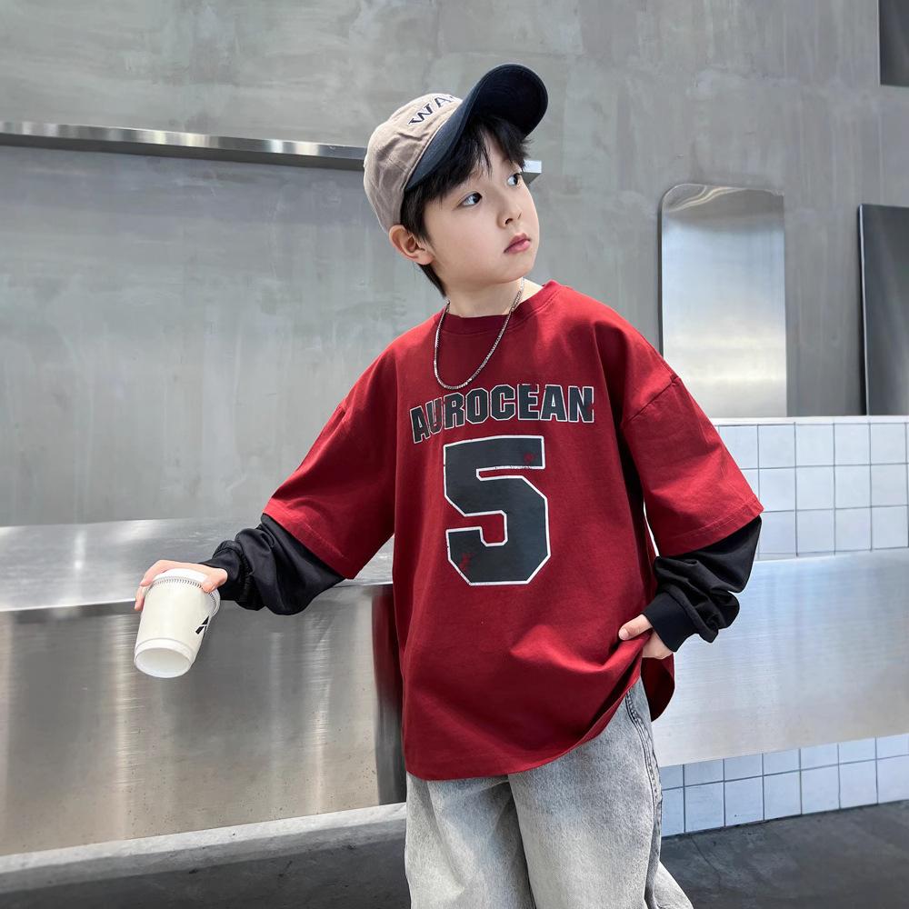 Boys Fake Two Hoodie Spring and Autumn 2025 Children's Leisure Handsome Shirt