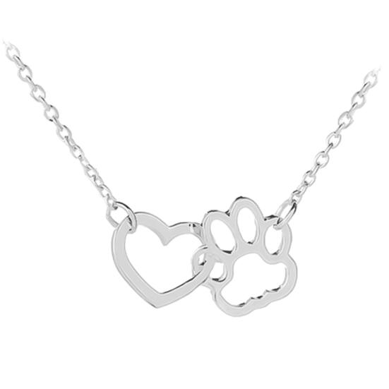 Damen Hohl Herz Haustier Pfotenabdruck Anhänger Kette Halskette Schlüsselbein Schmuck Geschenk