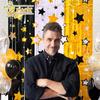 LOLStar New Years Eve Party Supplies 2026, 2 Pack Black Gold Silver Star Pattern New Years Decorations 3.3X6.6 Ft Foil Fringe Curta NYE Backdrop
