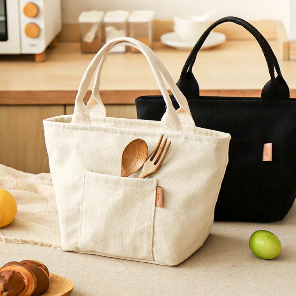 Zippered Insulated Lunch Bag Japanese Minimalism Tote Versatile Picnic Bag  Office
