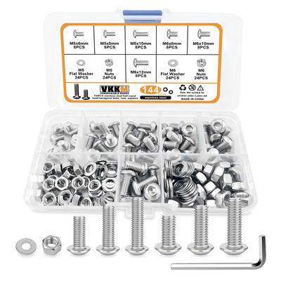 M5/M6 Button-Head Hex Head Screws 144Pcs Hex Head Drive Screws Nut Washer Assembly Kit Stainless Steel 304, Smooth, Full Thread