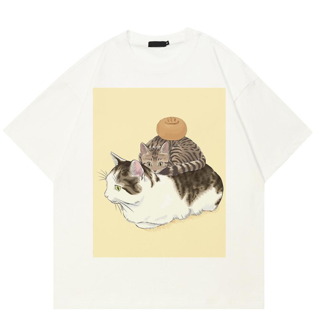 Streetwear Lovely Cat Unisex T-Shirt Cotton Tshirt Unisex Tops Tees Summer Short Sleeves T Shirt