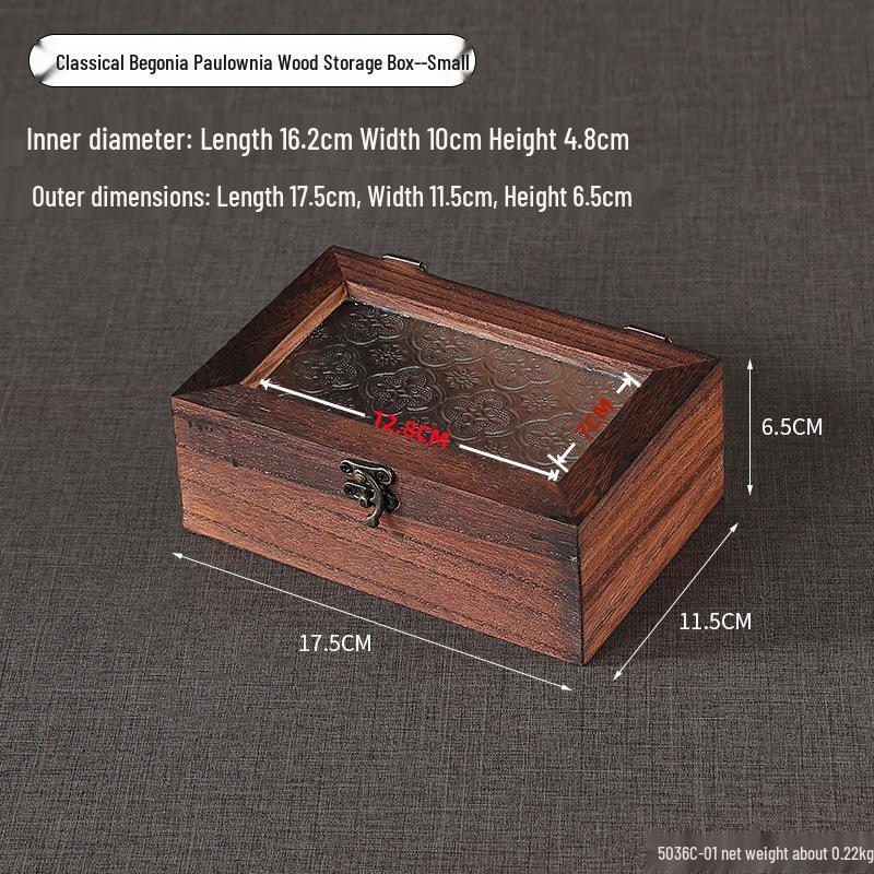 Retro Begonia Glass Lid Wooden Storage Box for Cosmetics, Snacks, Candy, and Documents - Dustproof and Multifunctional