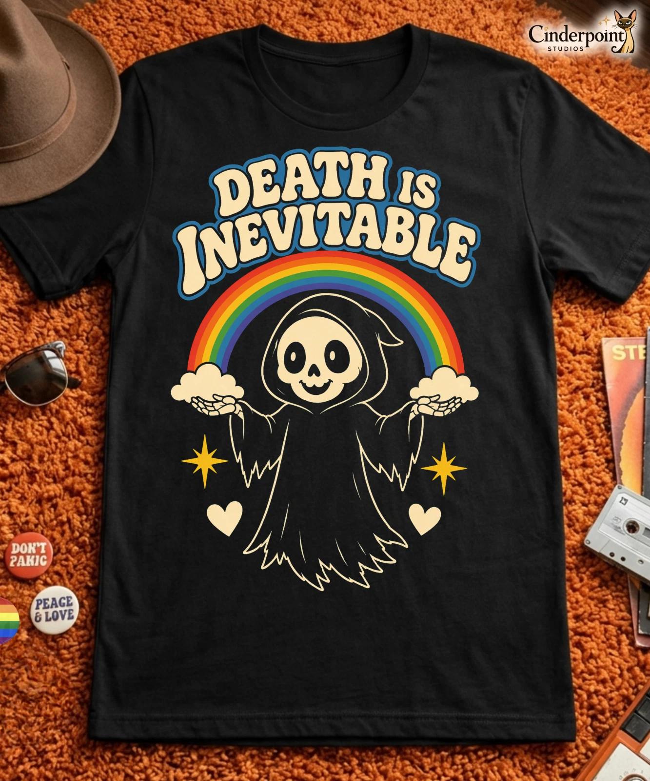 Death Is Inevitable T-Shirt Retro Kawaii Reaper Rainbow Pastel Goth Humor Tee XXXXL